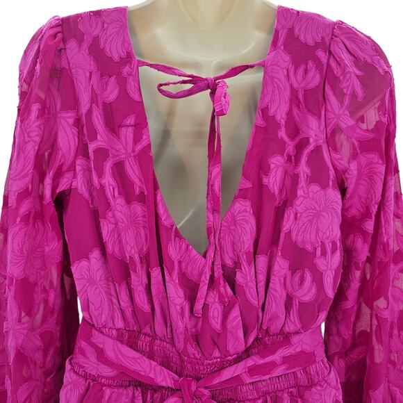 Band of the Free Womans size S Kiss Me Fuchsia Peplum Mini Dress Surplice NEW - Picture 5 of 8